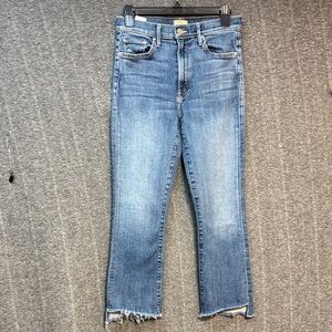 MOTHER The Insider Crop Step Fray Cropped Blue Jeans